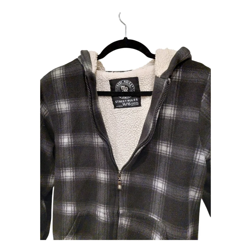 Boys Plaid Shearling-lined Zip-up Hoodie